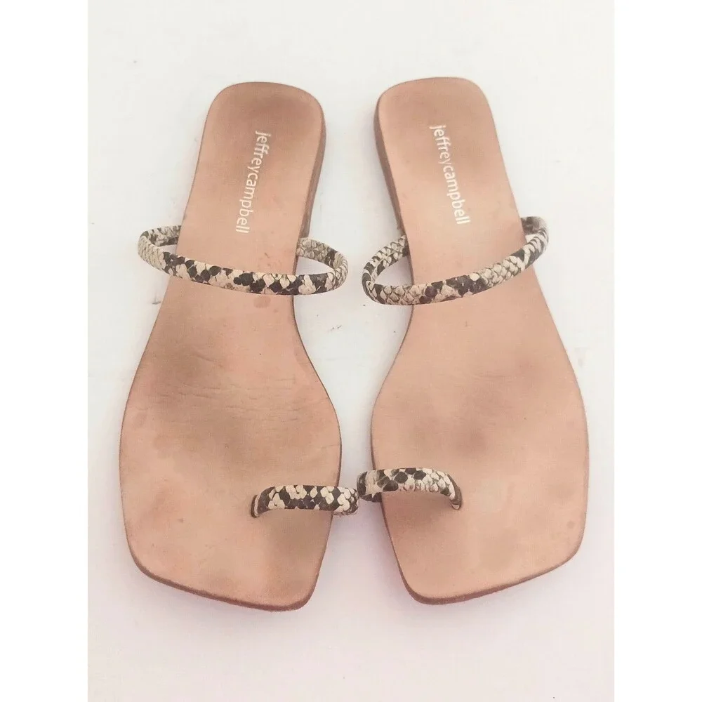 Jeffrey Campbell Darby Toe Loop Sandals Python Straps Nat Leather Insole Sz 6